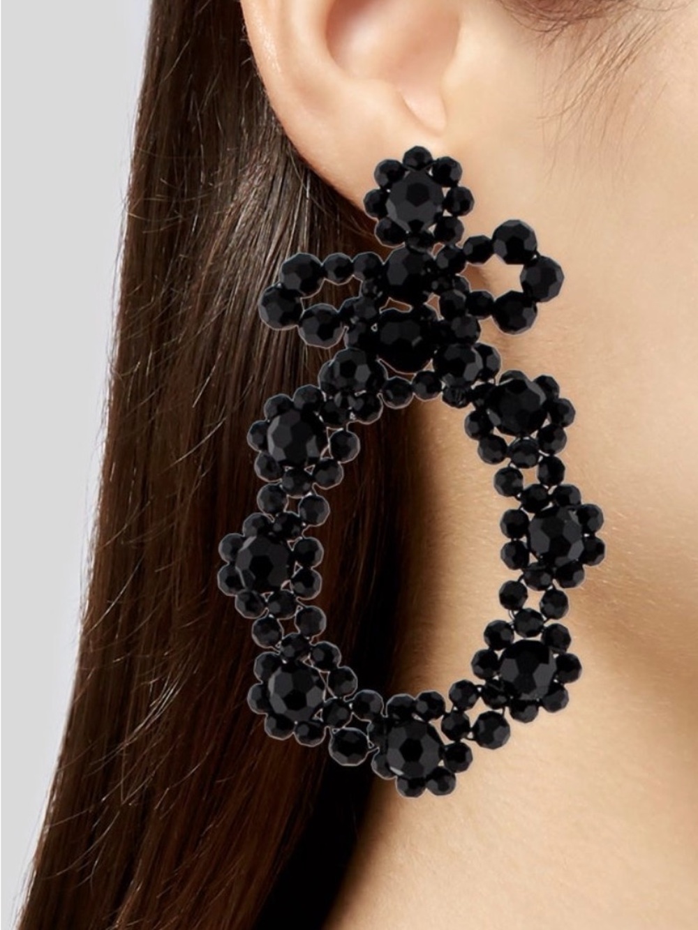 Simone Rocha Black Crystal Floral Hoop Earrings